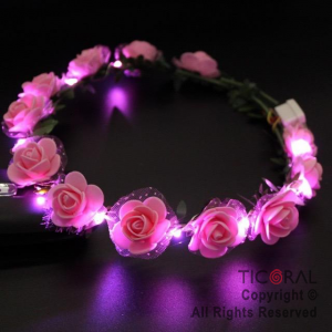 VINCHA CORONA FLORES ROSAS LUMINOSO LED X 10